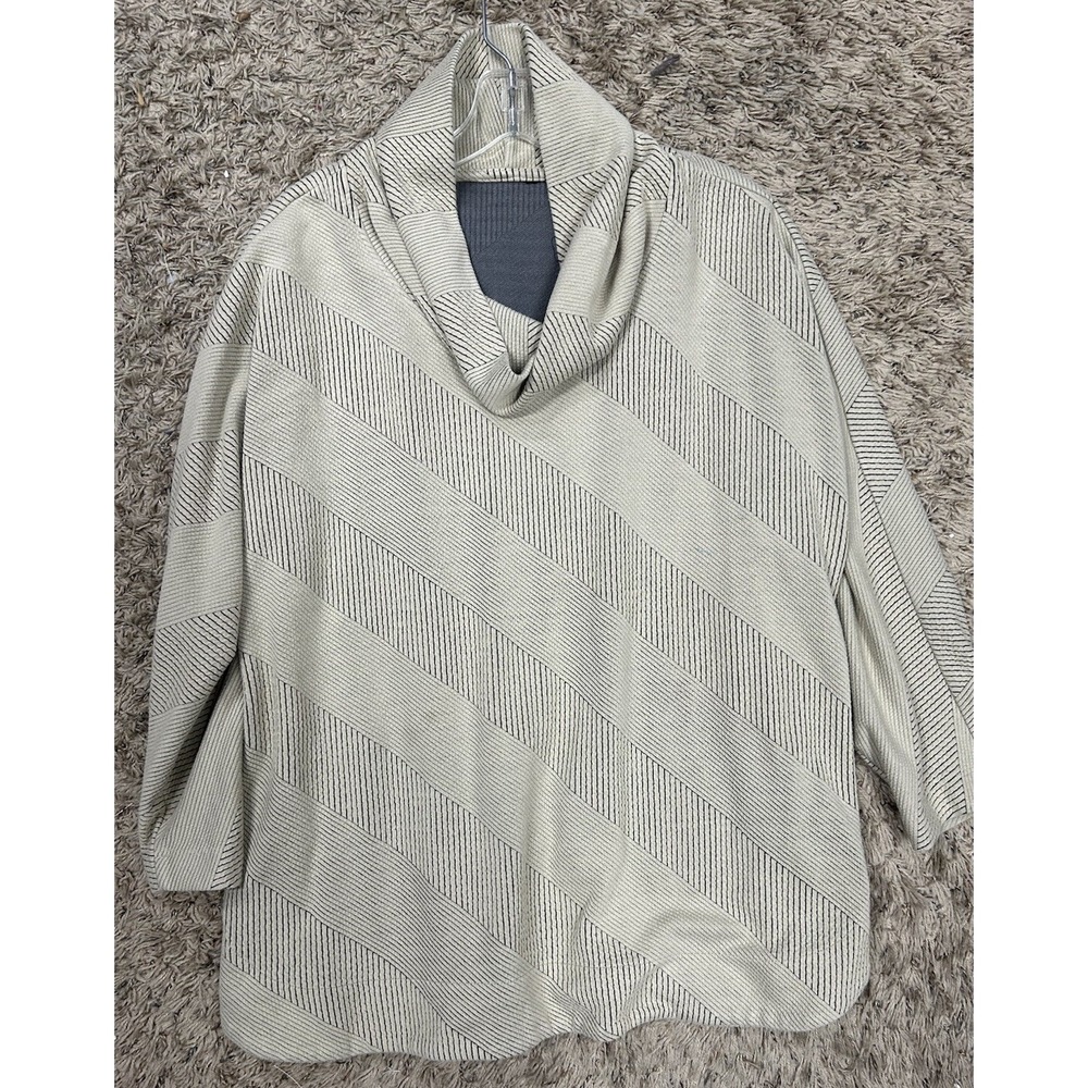 Ali Miles Womens Size L Beige 3/4 Sleeve Striped Cowl Neck Top (J6)